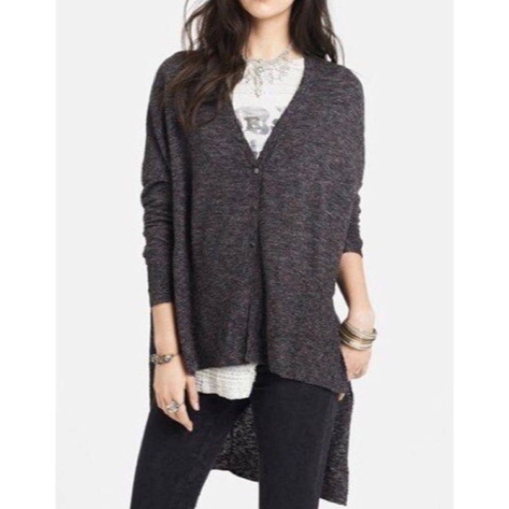 Free People women S/P "TGIF" Hi-Low Marled cardigan sweater lagenlook grunge